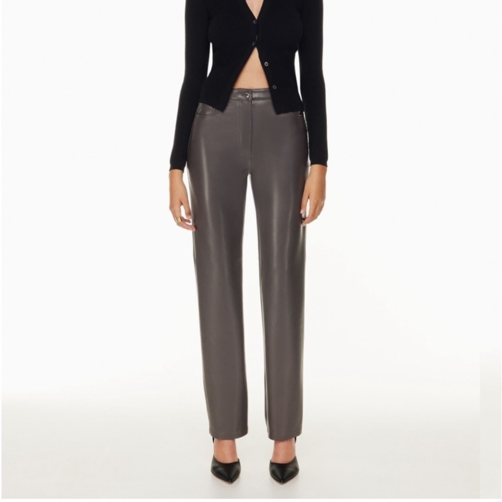Aritzia Straight-Leg Faux Leather Pants in Charcoal
